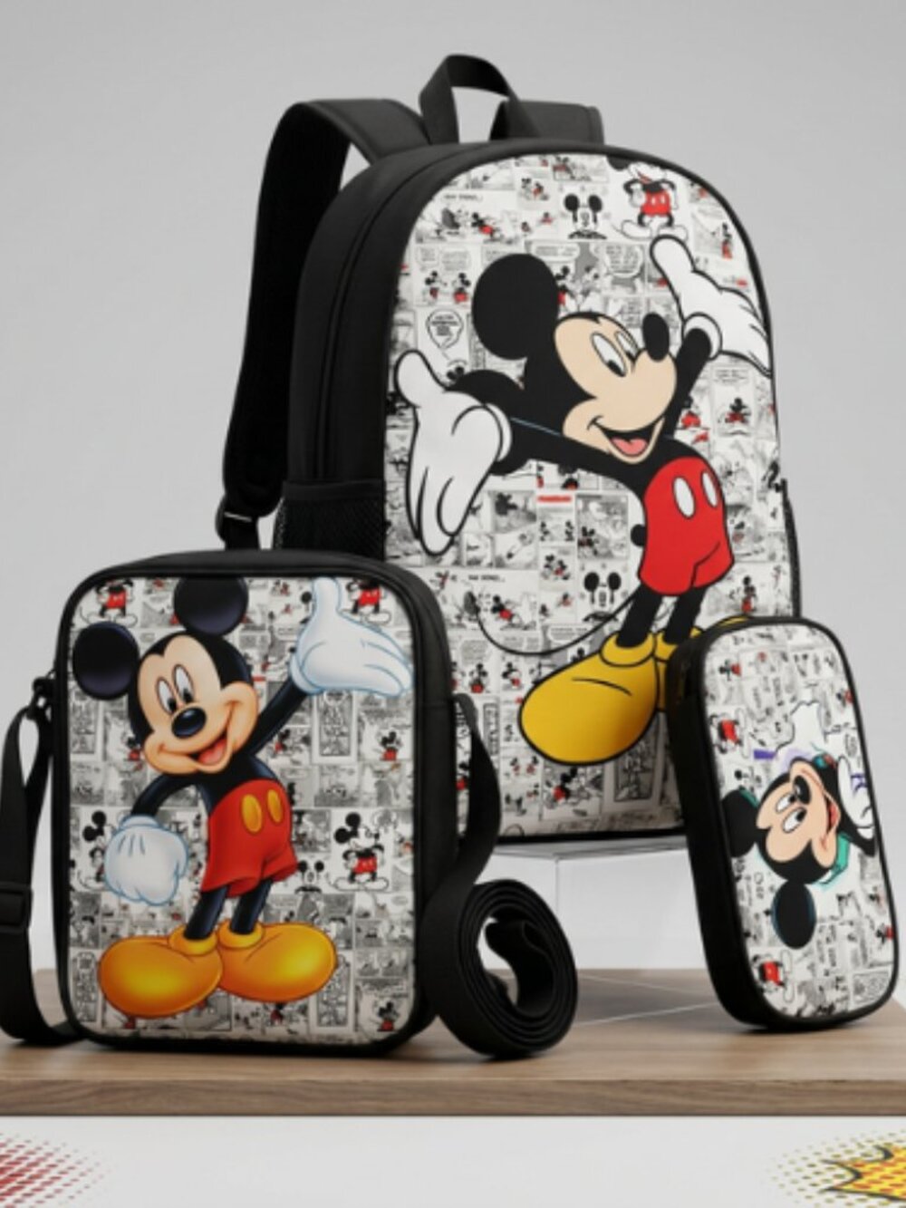 Disney Mickey Mouse 3 Piece Backpack Set School Bag Lunch Bag Pencil Case New